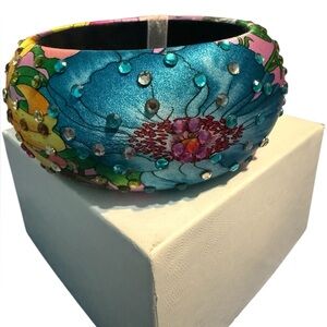 CÄRA silk wrapped paisley and rhinestone bangle bracelet
